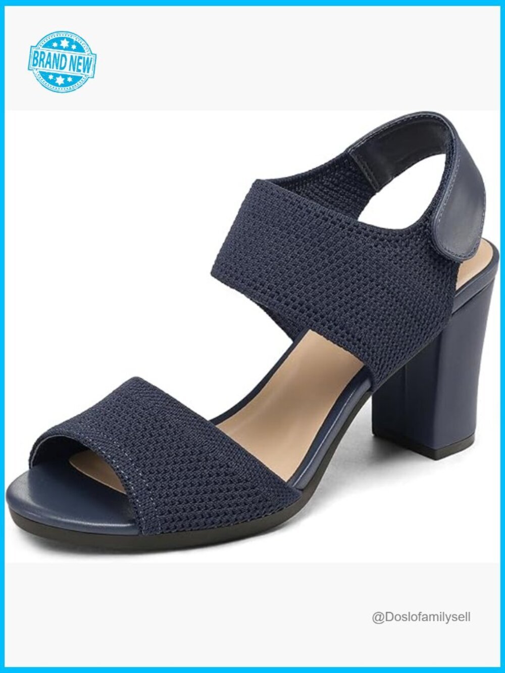 Chunky Block Heels Open Toe Slingback Sandals Knit Strap Adjustable Heels